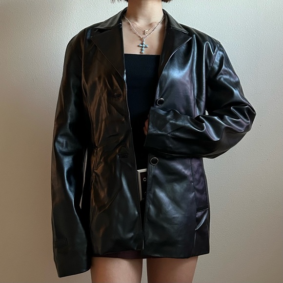 Danielle Guizio black faux leather jacket - Picture 2 of 5